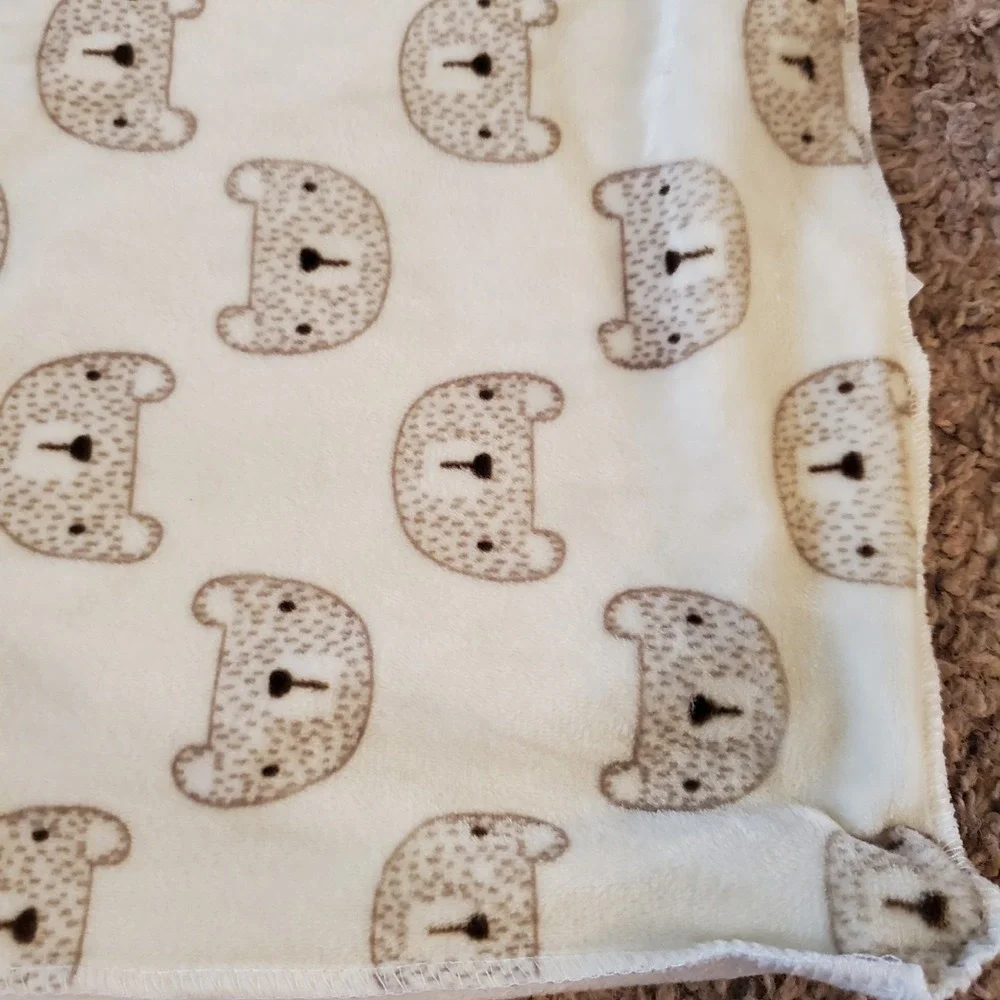 CHICK PEA HOLIDAY TAN BROWN TEDDY BEAR HEADS BABY SOFT  BLANKET 30
